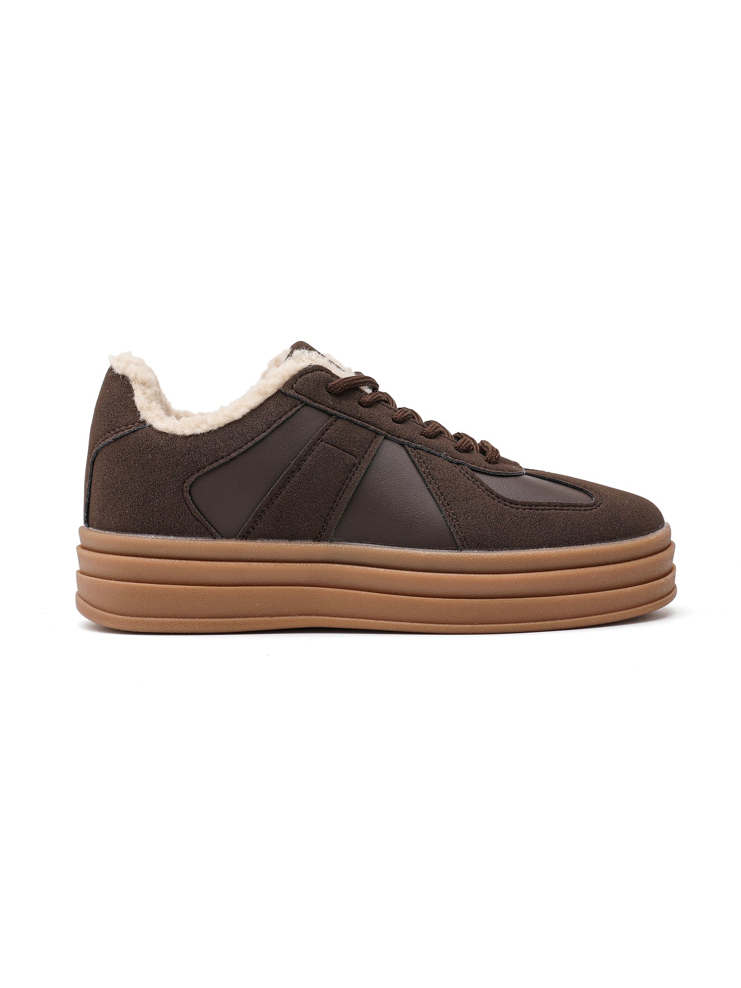 Sneaker in ecopelle scamosciata in nuovi toni autunnali, con suola alta in gomma e fodera interna in morbida ecopelliccia color crema.

Dettagli prodotto
• Made in China
• Materiali: Vegano (Materiali sintetici)