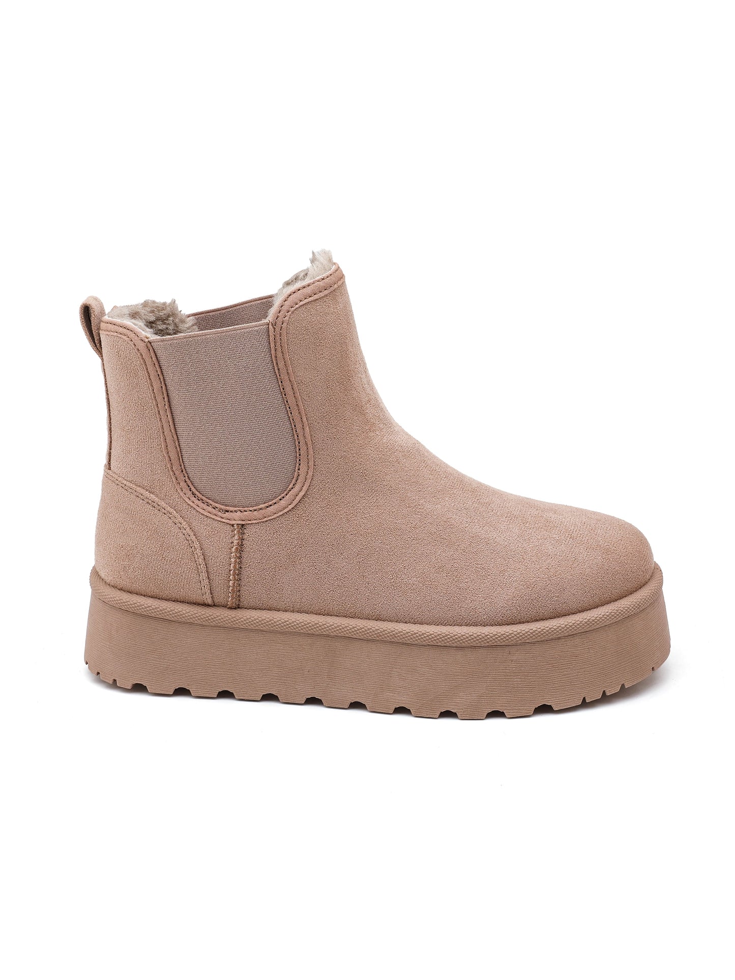 Stivaletto in tessuto scamosciato, inserti elastici laterali, fodera in eco-pelliccia, suola platform.

Dettagli prodotto
• Made in China
• Materiali: Vegano (Materiali sintetici)