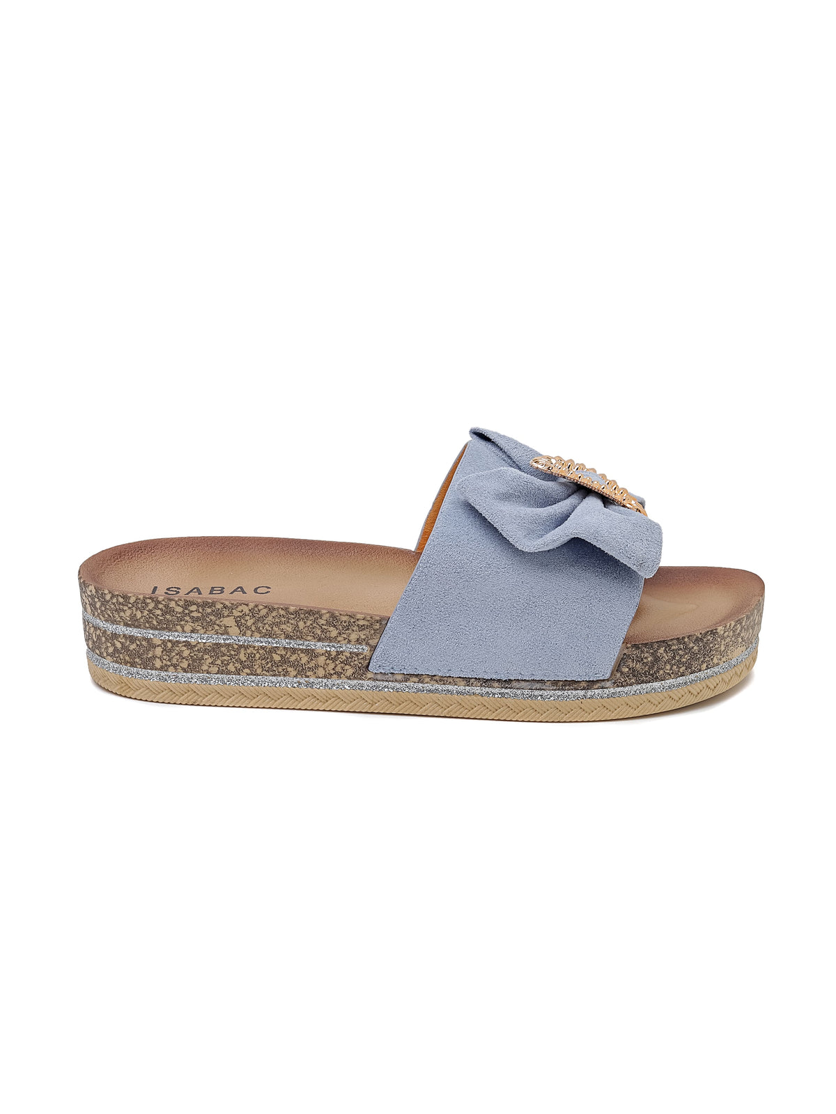 Sandalo slide dettaglio fiocco e gemma, suola in simile sughero platform.

Dettagli prodotto
• Made in China
• Materiali: Vegano (Materiali sintetici)
