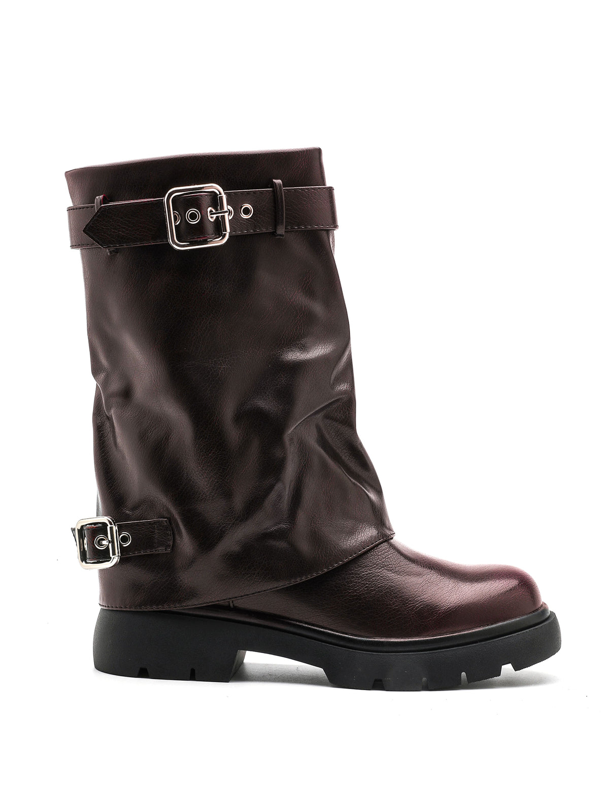 Stivale ISABAC in ecopelle marrone cioccolato, doppia fibbia argento, suola robusta nera, e zip laterale.

Dettagli prodotto
• Made in China
• Materiali: Vegano (Materiali sintetici)