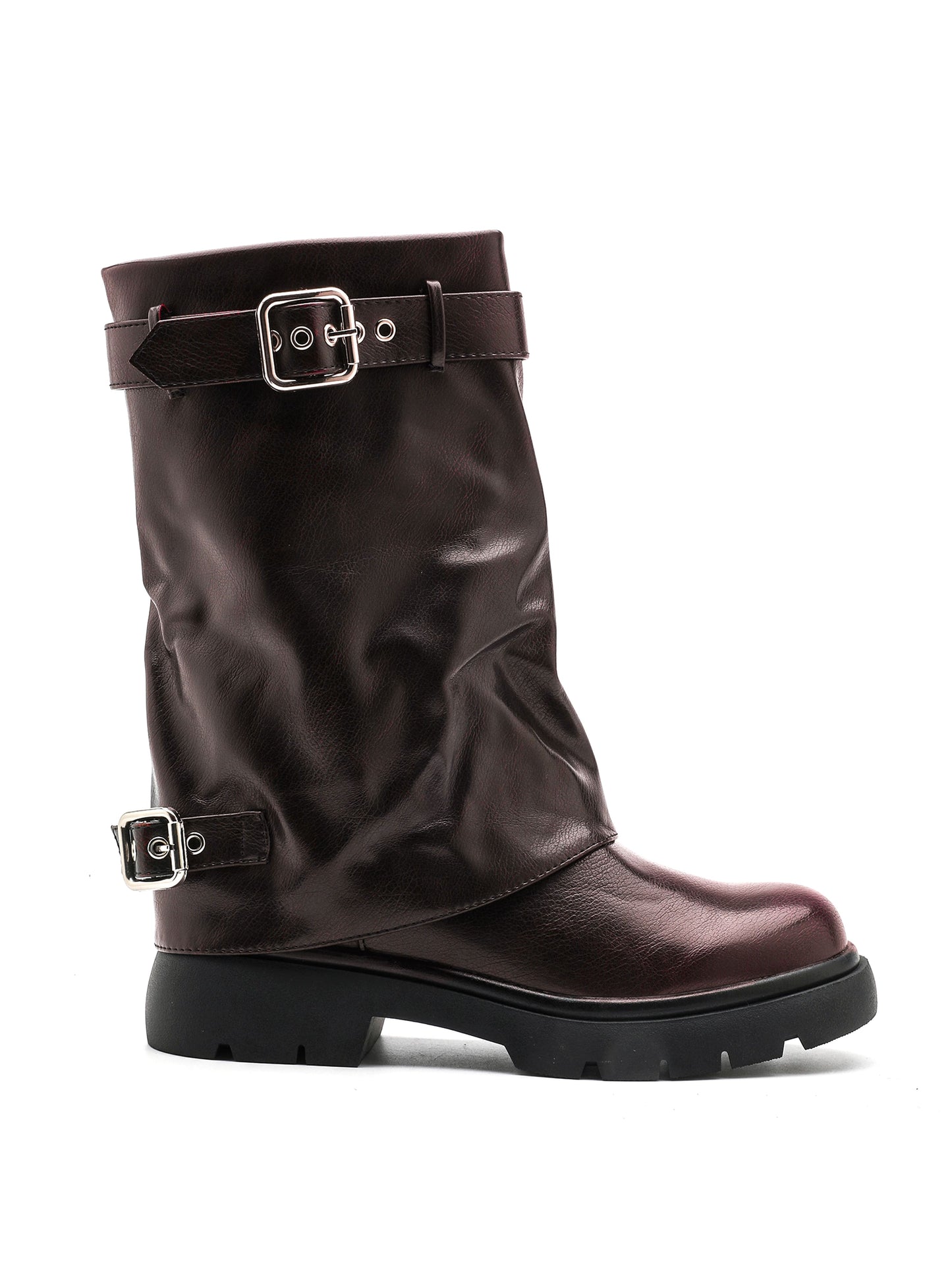 Stivale ISABAC in ecopelle marrone cioccolato, doppia fibbia argento, suola robusta nera, e zip laterale.

Dettagli prodotto
• Made in China
• Materiali: Vegano (Materiali sintetici)
