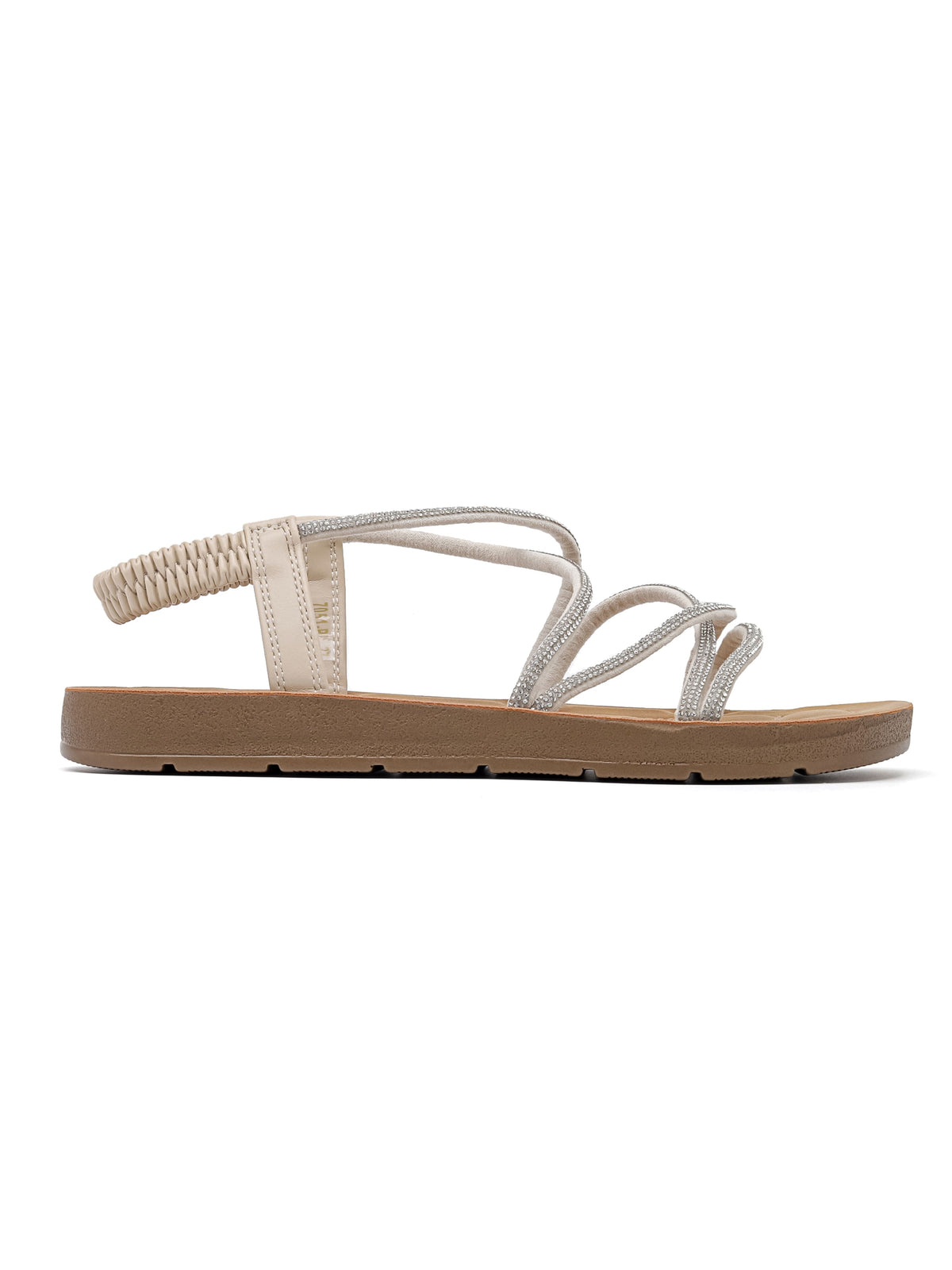 Sandalo ISABAC beige con cinturini incrociati e comoda suola piatta.