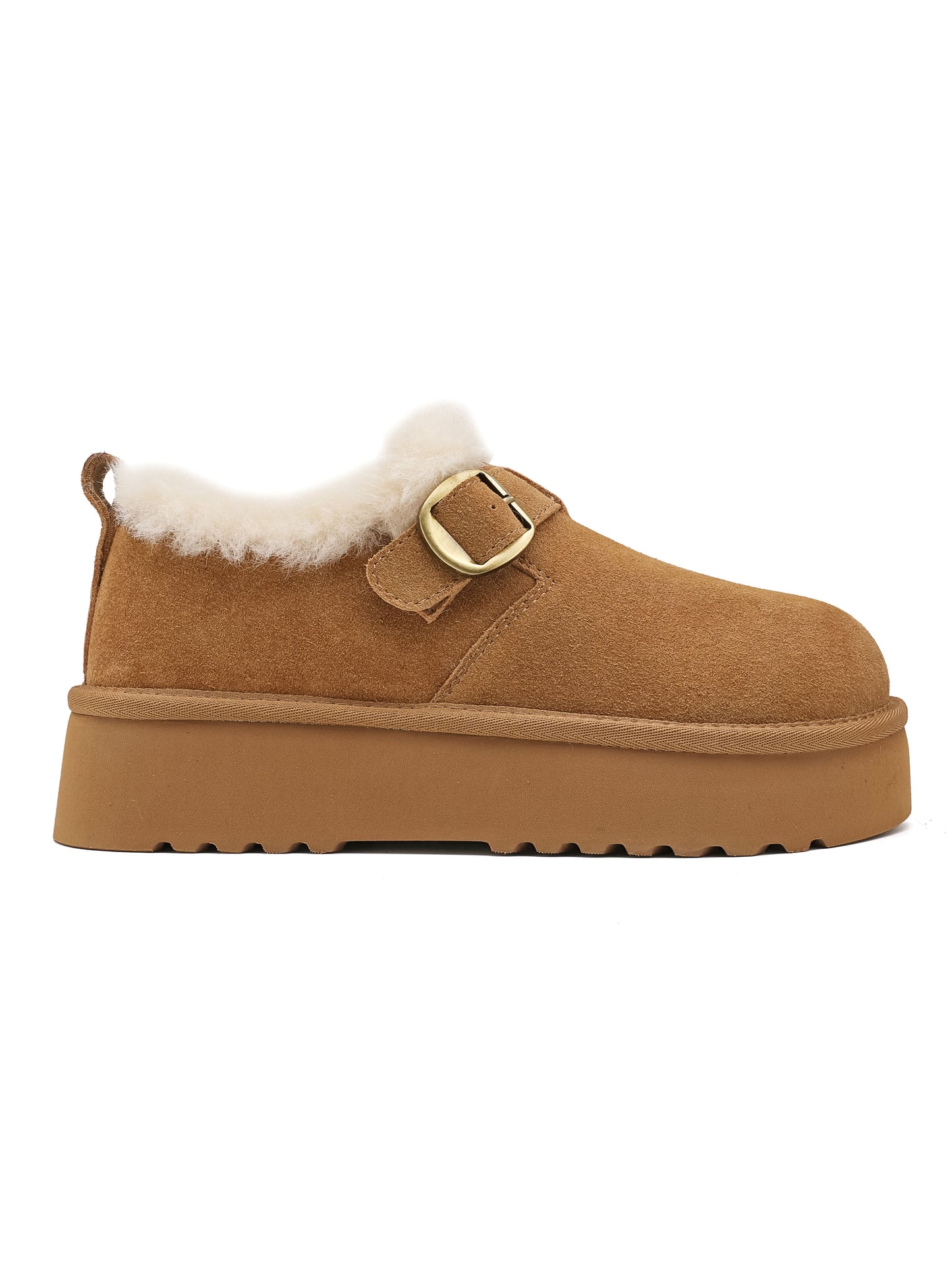 Stivaletto in vera pelle scamosciata beige, fibbia laterale, fodera in ecopelliccia, suola spessa.

Dettagli prodotto
• Made in China
• Materiali: Vegano (Materiali sintetici)